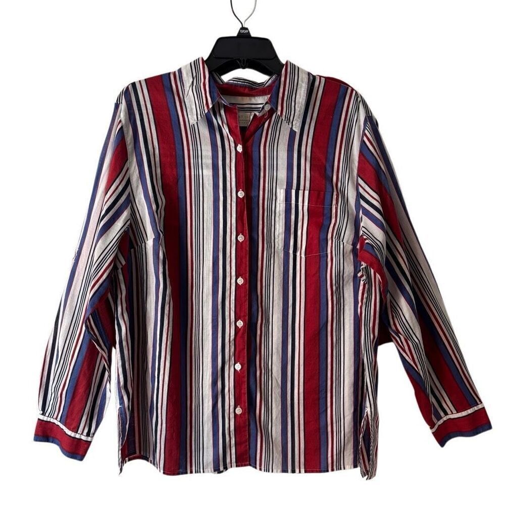 First Issue Liz Claiborne red white blue cotton lightweight button shirt 18/20